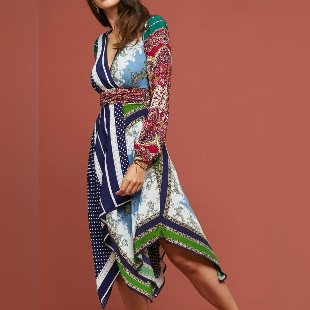 Multicolor V-Neck Wrap Dress